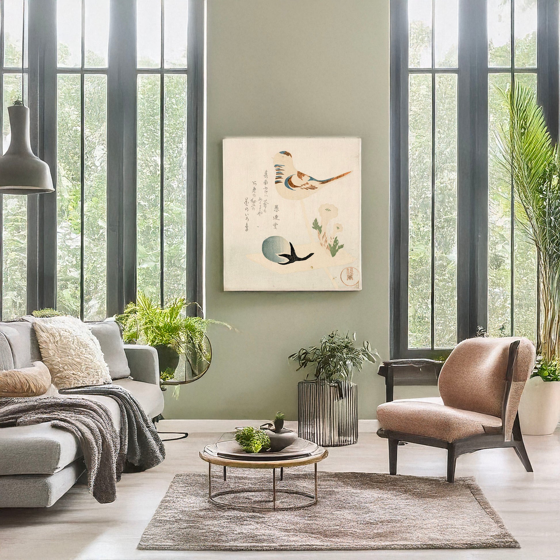 A picture of Amezaiku, a mockup of the print leaning against a wall