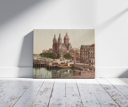 A picture of Amsterdam, L'église St. Nicolas, a mockup of the print leaning against a wall