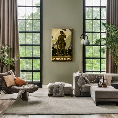 A picture of An appeal to you, a mockup of the print leaning against a wall