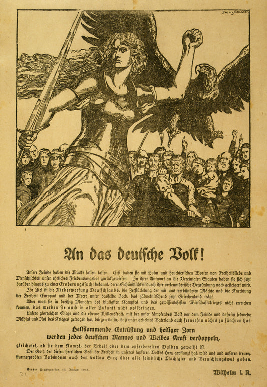 A picture of An das deutsche Volk! ... Hellflammende Entrüftung und heiliger Orn werden jedes deutschen Mannes und Weibes Kraft verdoppeln ... Wilhelm I.R.
