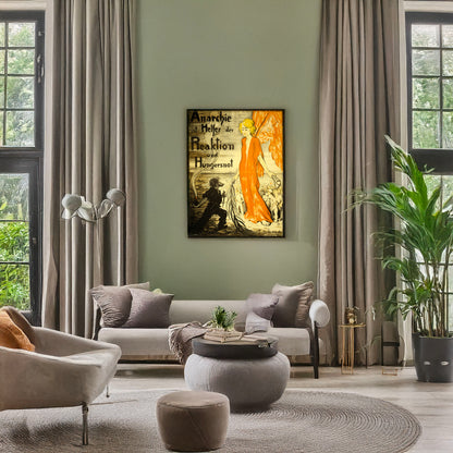 A picture of Anarchie ist Helfer der Reaktion und Hungersnot, a mockup of the print leaning against a wall