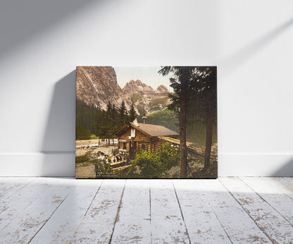 A picture of Angerhutte and Hockwanner, Hinterrainthal, Upper Bavaria, Germany, a mockup of the print leaning against a wall