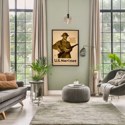 A picture of Another notch, Chateau Thierry - U.S. Marines, a mockup of the print leaning against a wall