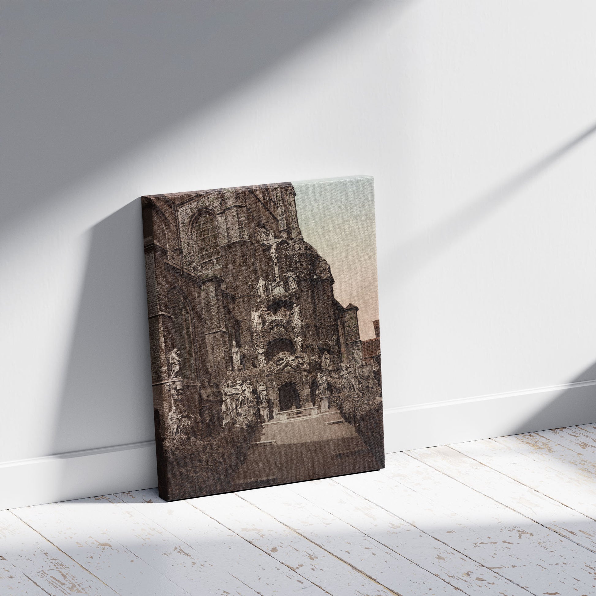 A picture of Anvers. Le Calvaire à L'Eglise St. Paul, a mockup of the print leaning against a wall