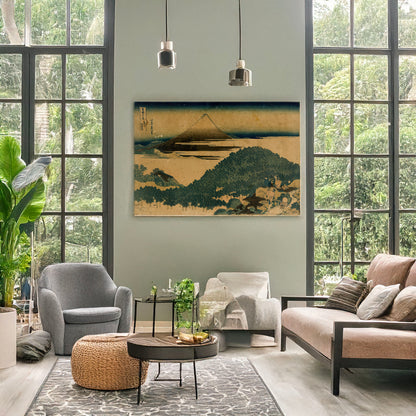 A picture of Aoyama enza no matsu, a mockup of the print leaning against a wall