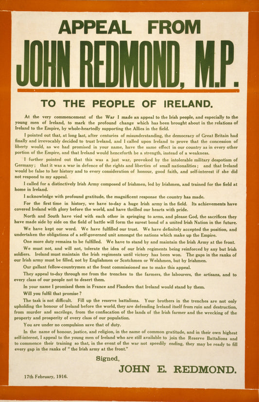 A picture of Appeal from John Redmond, M.P., to the people of Ireland
