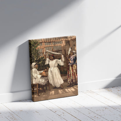 A picture of Arab dancing girls, Algiers, Algeria, a mockup of the print leaning against a wall