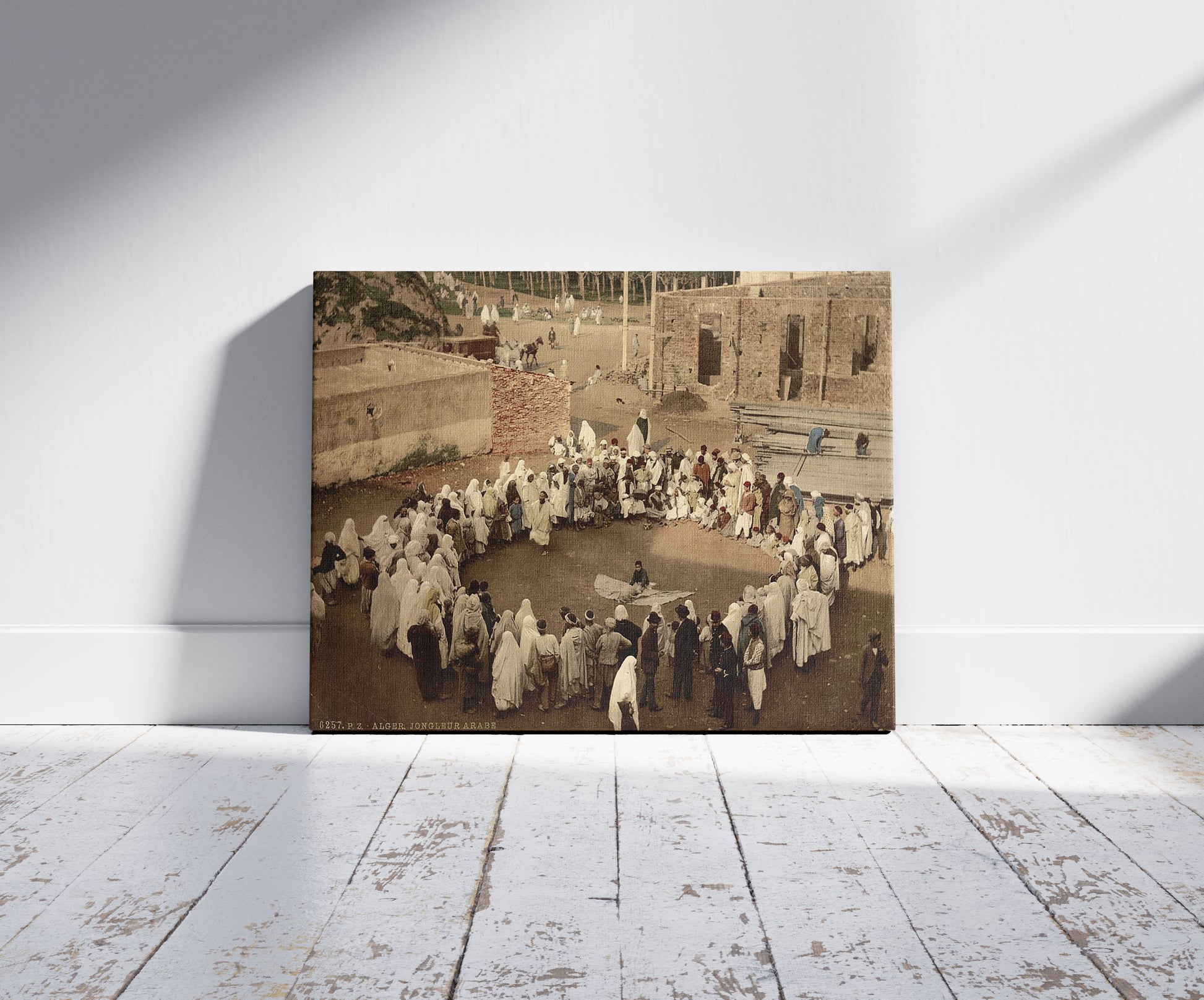 A picture of Arab juggler, Algiers, Algeria, a mockup of the print leaning against a wall