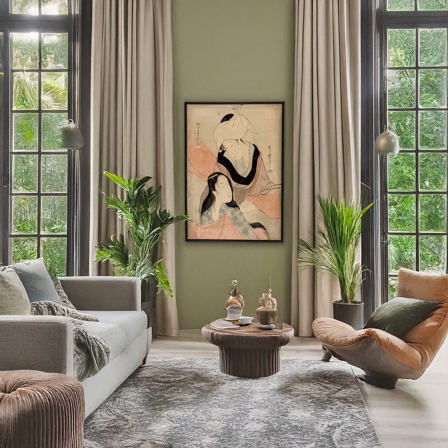 A picture of Araihari, a mockup of the print leaning against a wall