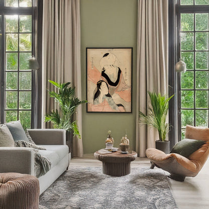 A picture of Araihari, a mockup of the print leaning against a wall