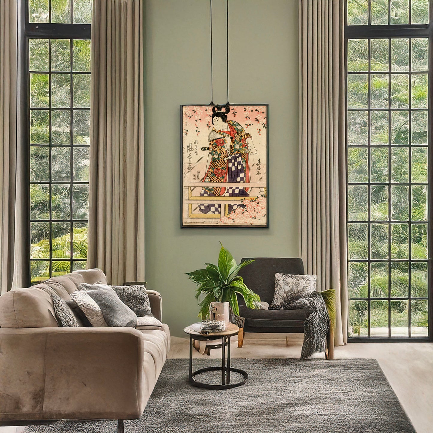 A picture of Arashi kichisaburō no sutewakamaru, a mockup of the print leaning against a wall