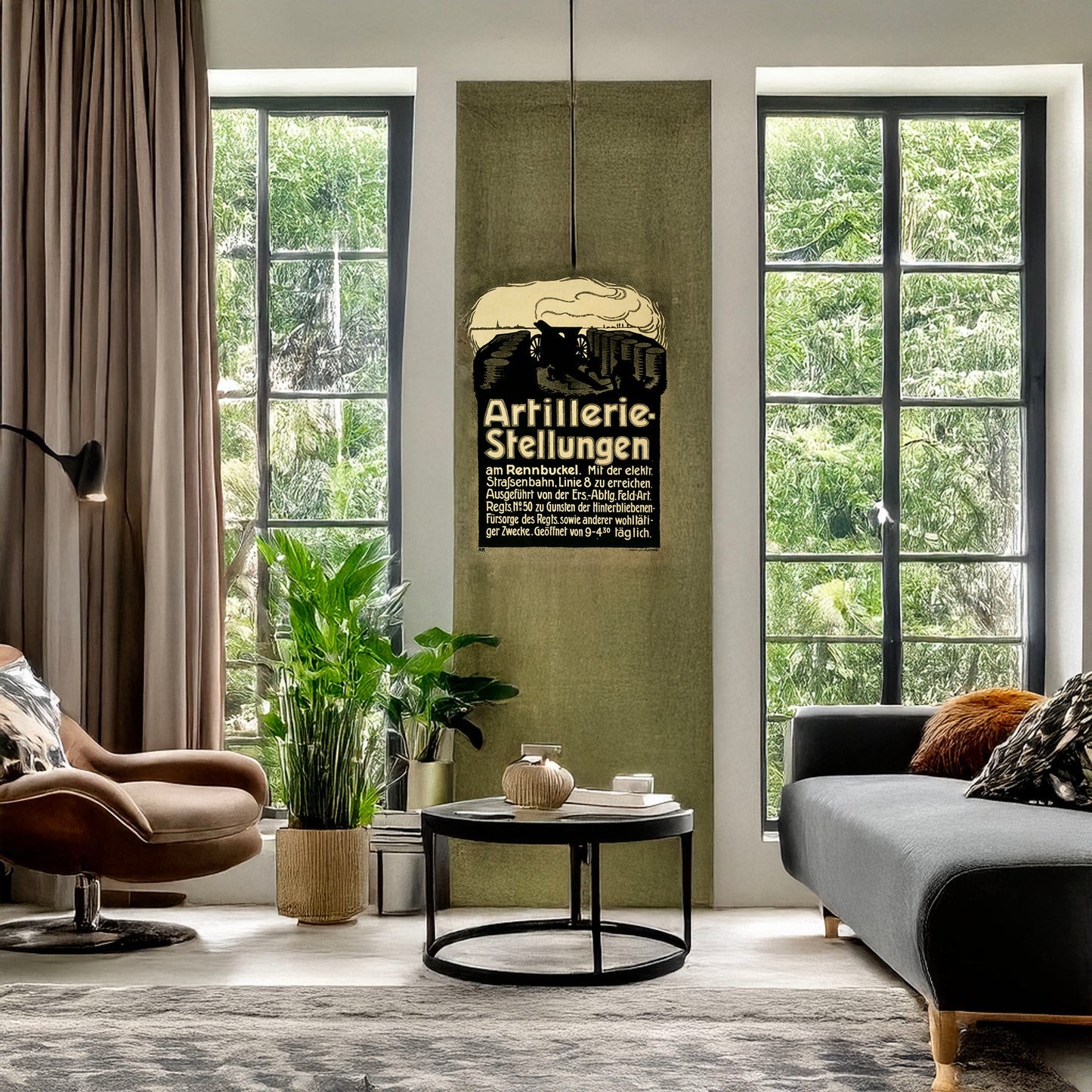 A picture of Artillerie-Stellungen, a mockup of the print leaning against a wall