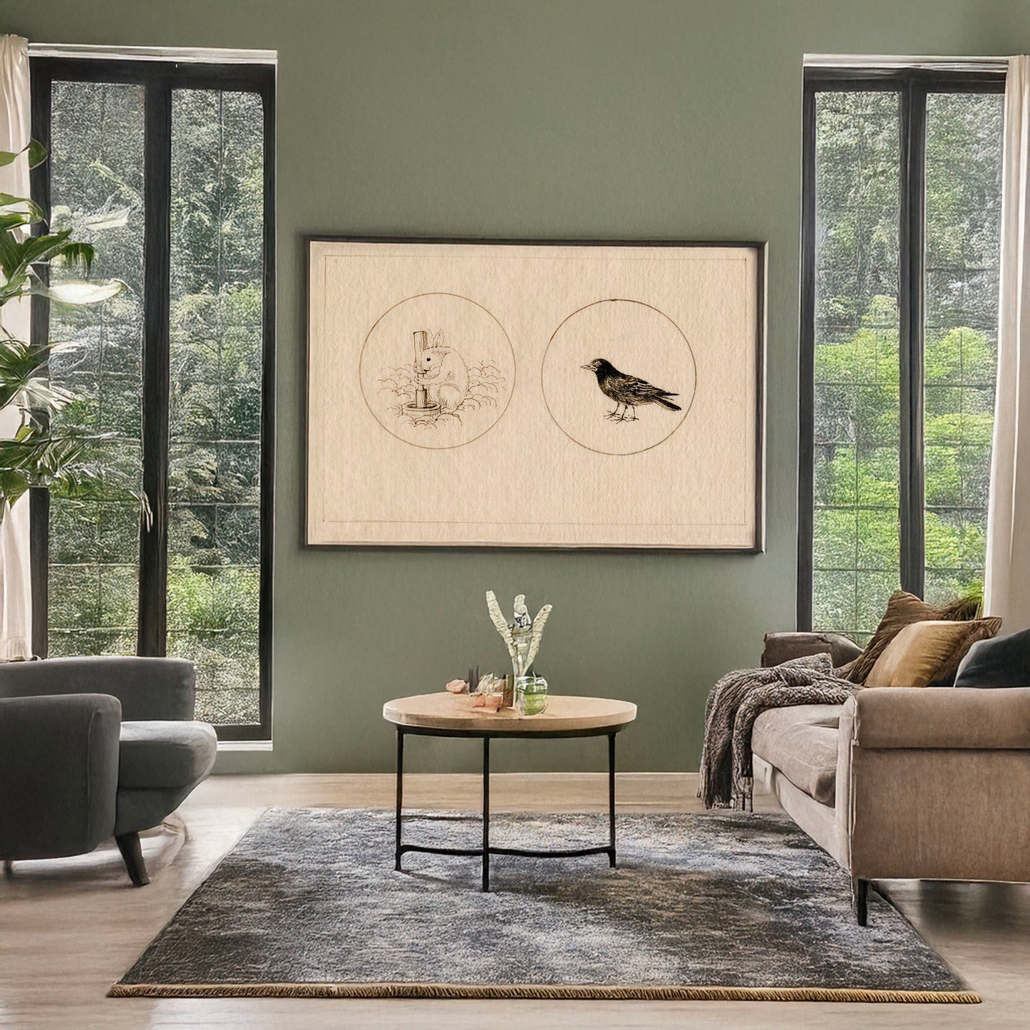 A picture of Artistic designs, a mockup of the print leaning against a wall