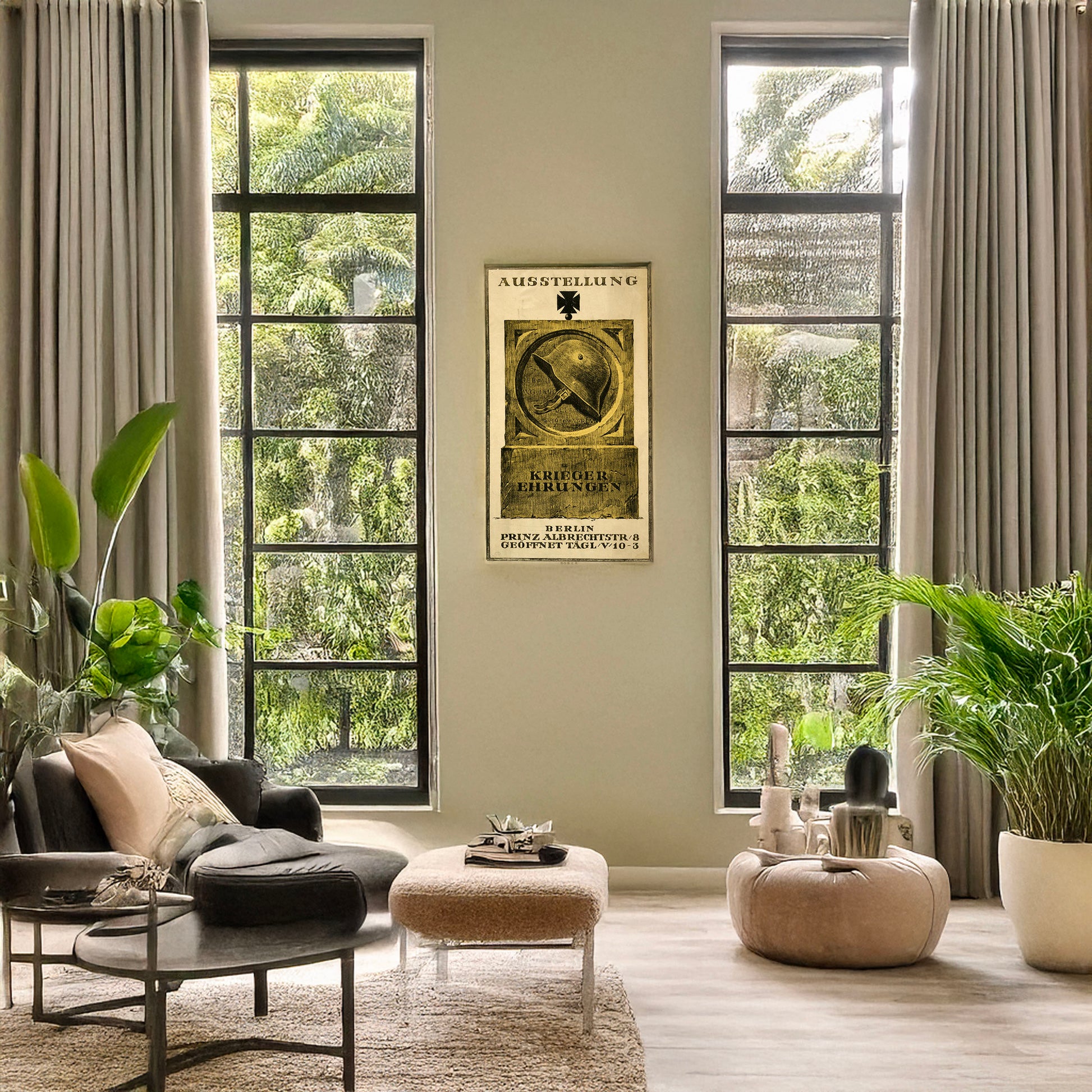 A picture of Ausstellung Kriegerehrungen, a mockup of the print leaning against a wall