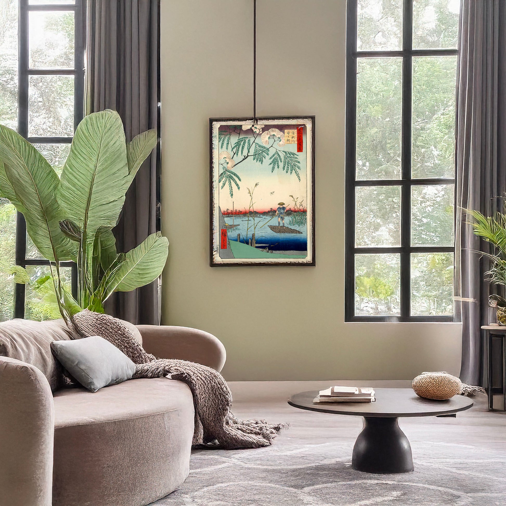 A picture of Ayasegawa kanegafuchi, a mockup of the print leaning against a wall