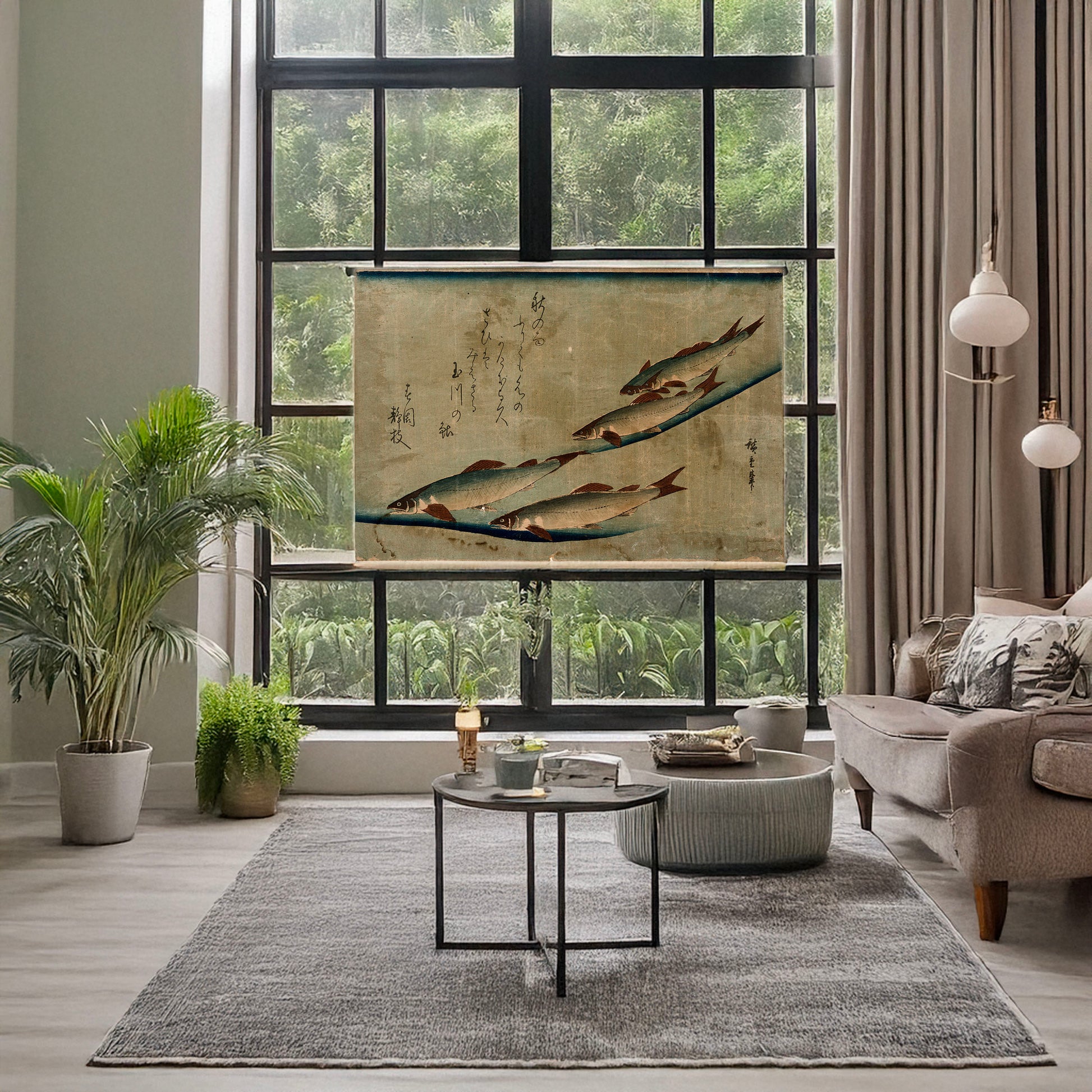 A picture of Ayu zu, a mockup of the print leaning against a wall