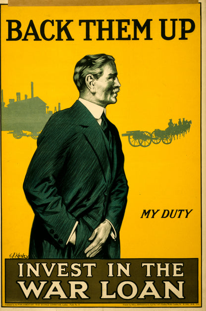 A picture of Back them up. Invest in the war loan