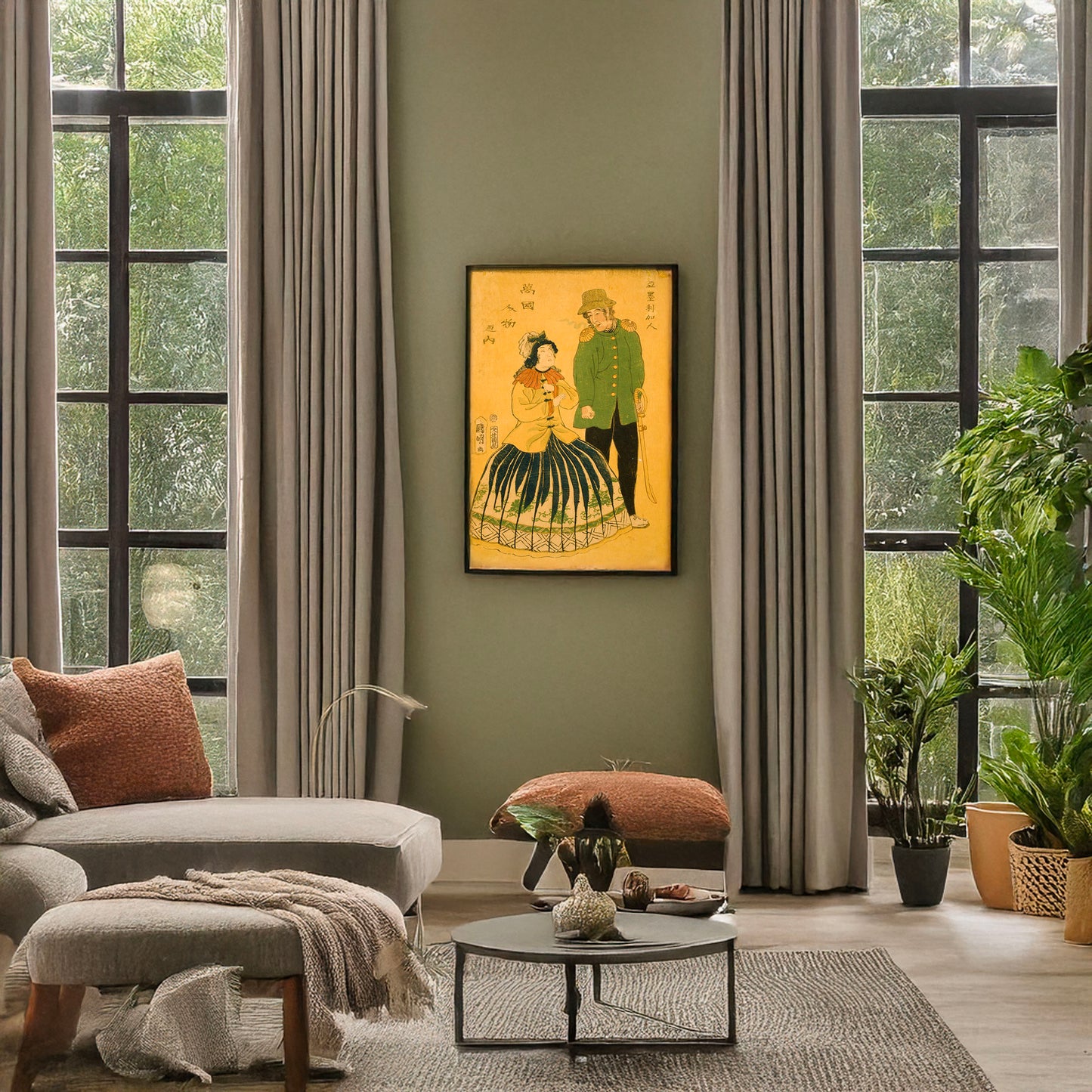 A picture of Bankoku jinbutsu no uchi: Amerikajin, a mockup of the print leaning against a wall