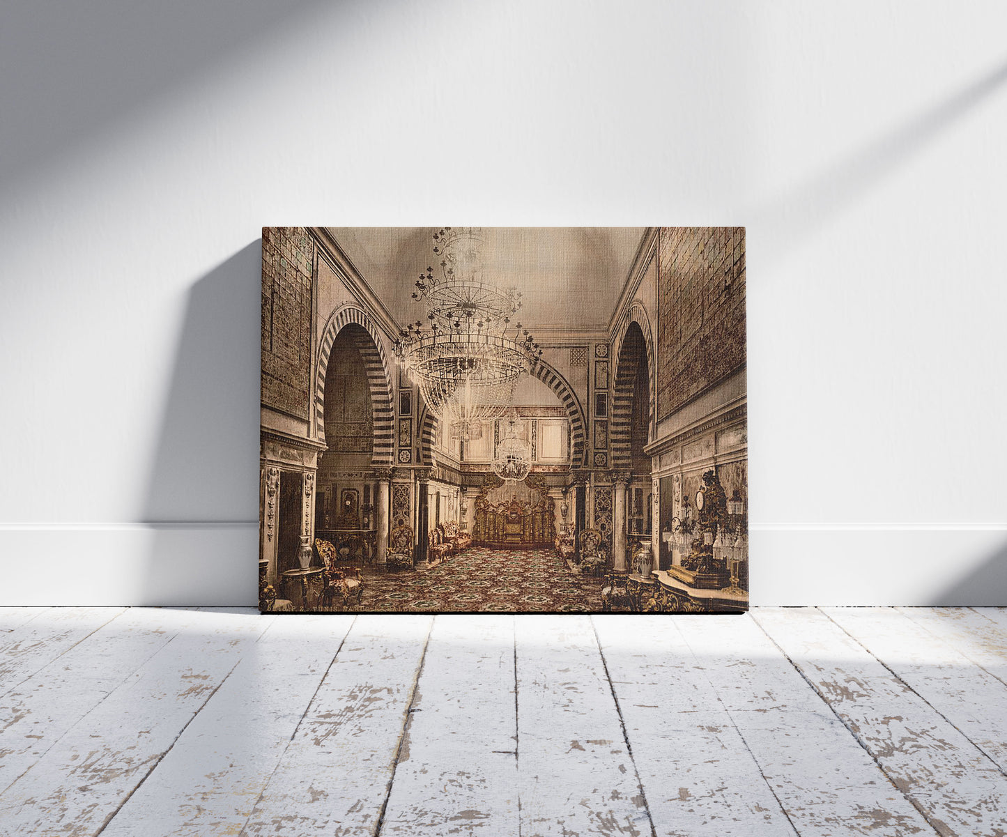 A picture of Bardo, the throne room, Tunis, Tunisia, a mockup of the print leaning against a wall