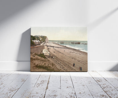 A picture of Beach and pier, Penarth, Wales, a mockup of the print leaning against a wall