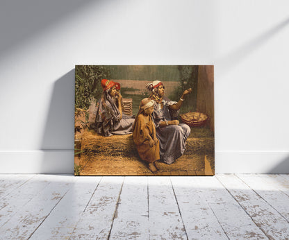 A picture of Bedouin beggars and children, Tunis, Tunisia, a mockup of the print leaning against a wall