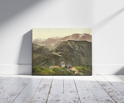 A picture of Belalp and Riederfurka, Valais, Alps of, Switzerland, a mockup of the print leaning against a wall