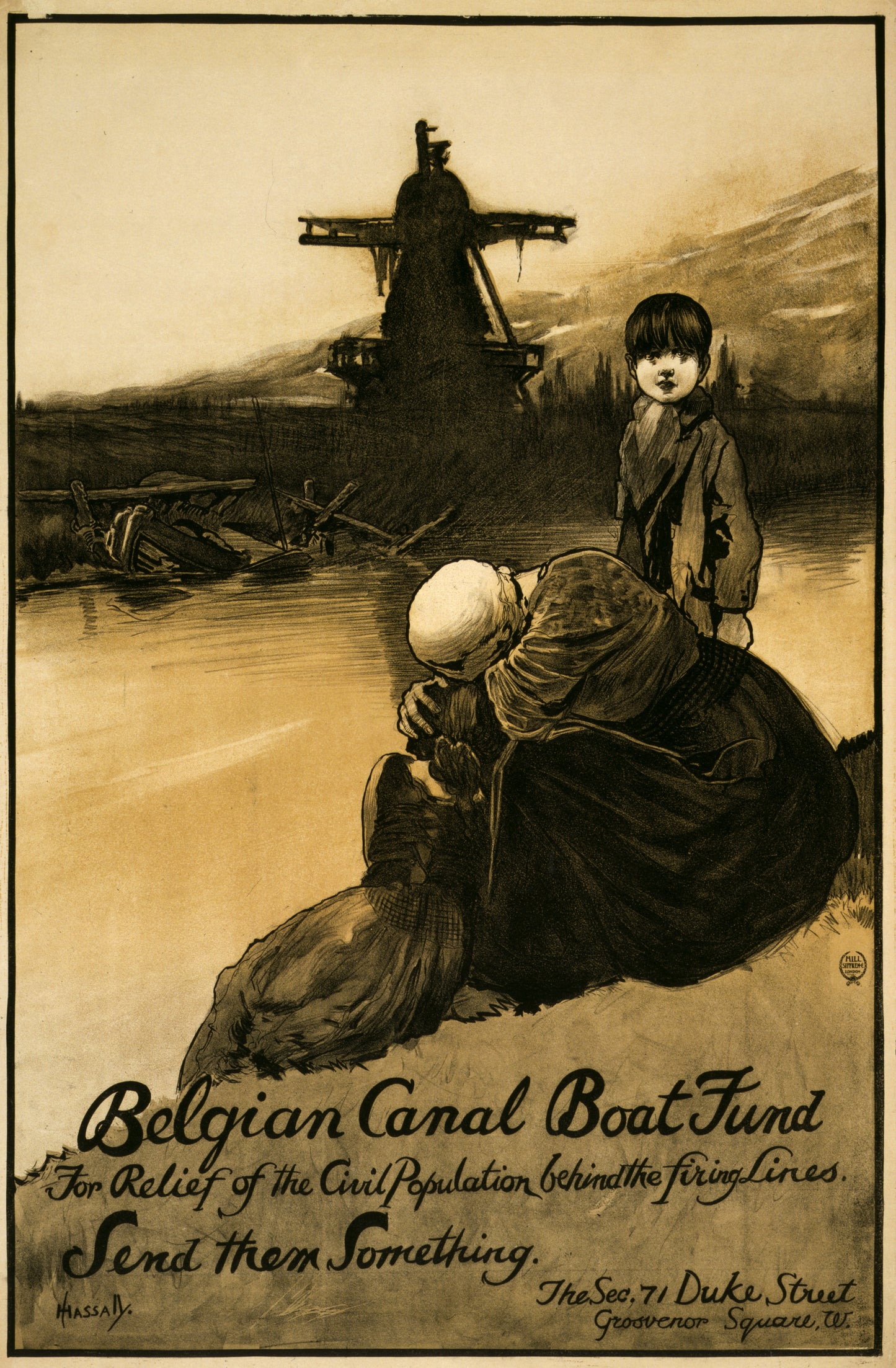 A picture of Belgian Canal Boat Fund for the relief of the civil population behind the firing lines. Send them something