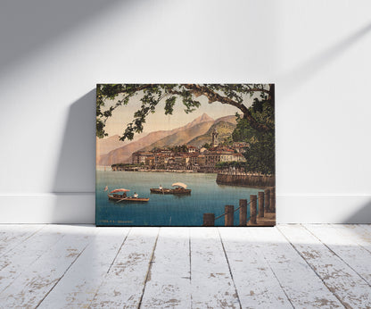 A picture of Bellagio, general view, Lake Como, Italy, a mockup of the print leaning against a wall