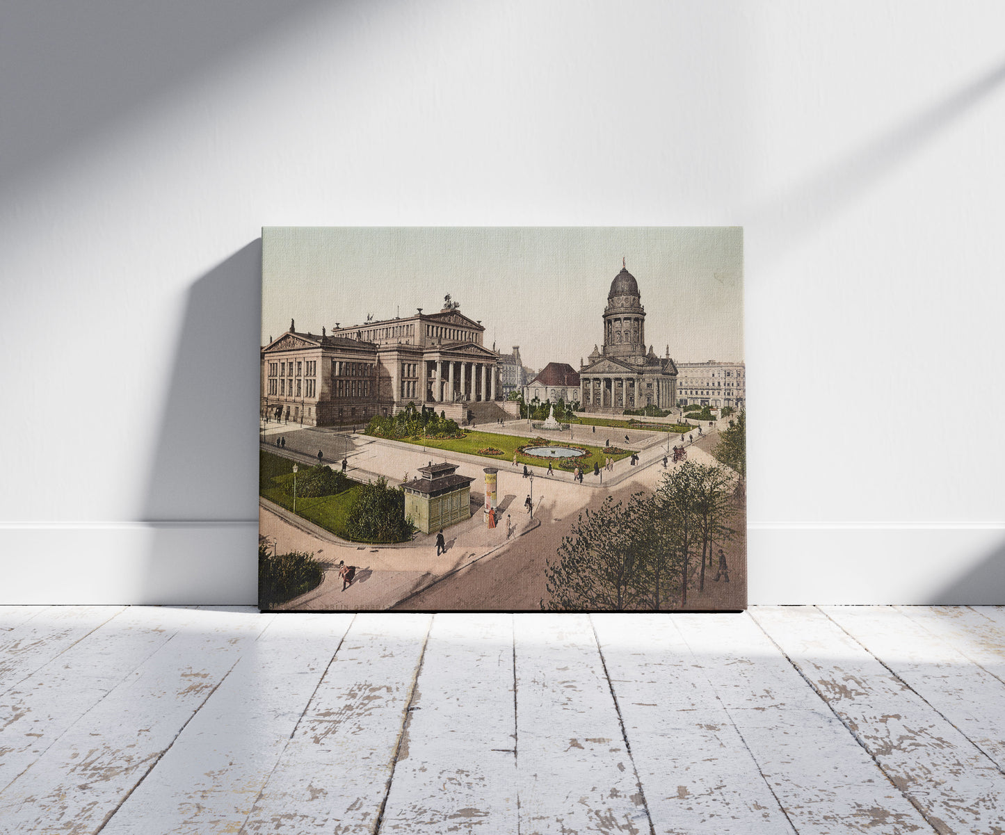 A picture of Berlin. Gendsdarmenmarkt-Schillerplatz, a mockup of the print leaning against a wall