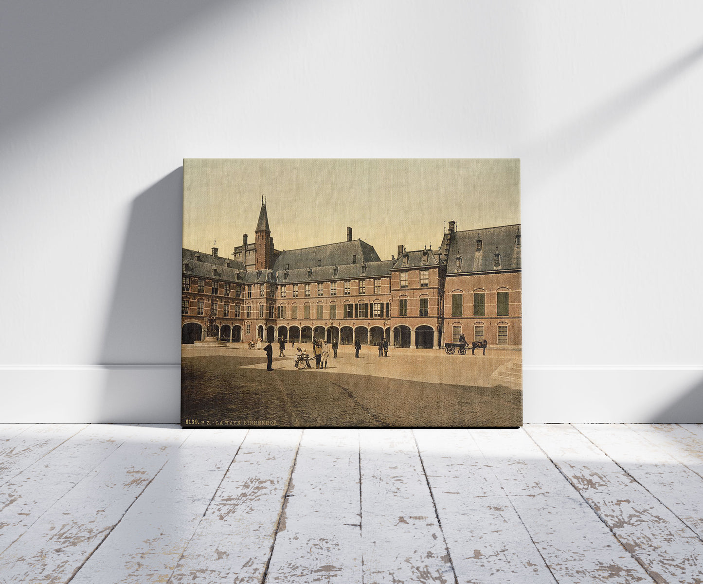 A picture of Binnenhof (inner court), Hague, Holland, a mockup of the print leaning against a wall