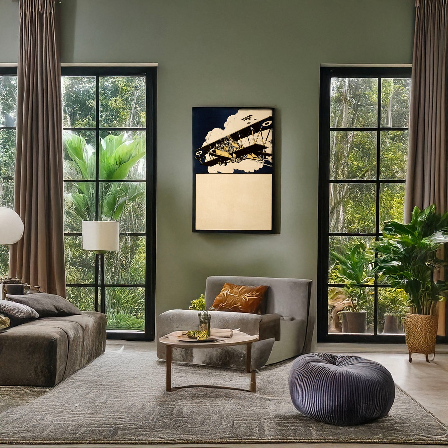 A picture of Biplanes, a mockup of the print leaning against a wall