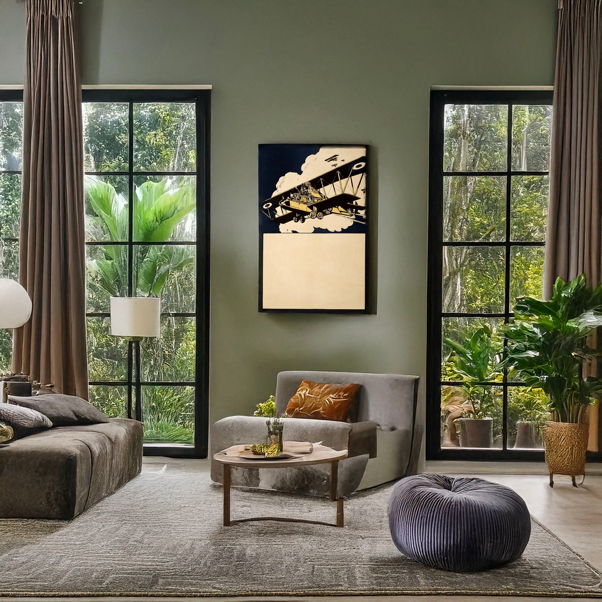 A picture of Biplanes, a mockup of the print leaning against a wall