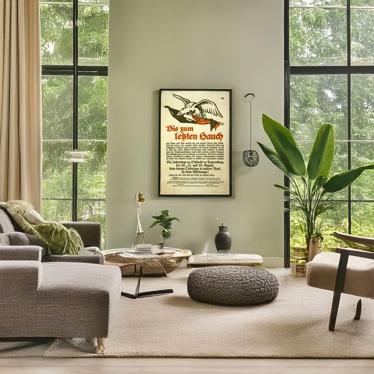 A picture of Bis zum letzten Hauch ..., a mockup of the print leaning against a wall