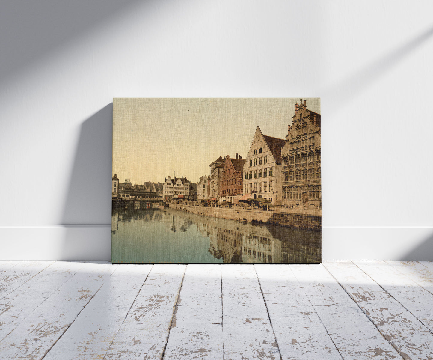 A picture of Boathouse, Ghent, Belgium, a mockup of the print leaning against a wall