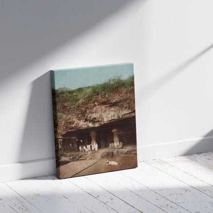 A picture of Bombay. Caves of Elephanta, a mockup of the print leaning against a wall