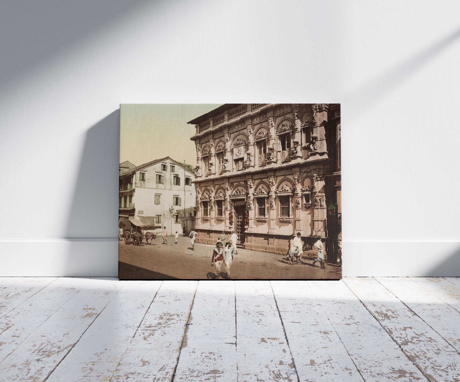 A picture of Bombay. Hindoo-temple in the Kalkadevi Road, a mockup of the print leaning against a wall