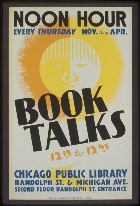 A picture of Book talks, 12:15 to 12:45 noon hour, every Thursday Nov. thru Apr.