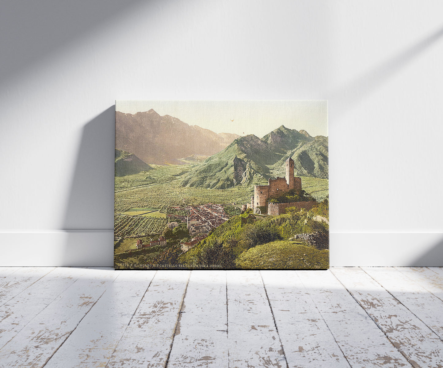 A picture of Borgo (i.e., Borgo Valsugana) with Telvano Castle and Cima Dodici, Tyrol, Austro-Hungary