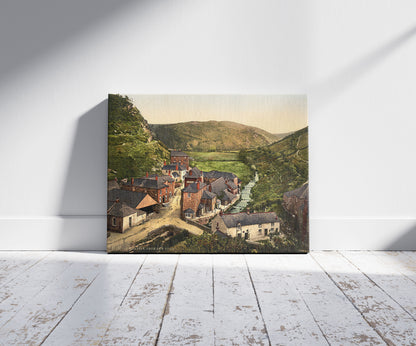 A picture of Boscastle, view from New Road, Cornwall, England, a mockup of the print leaning against a wall