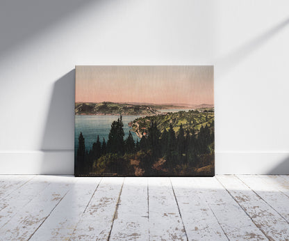 A picture of Bosphorus (i.e., Bosporus), view from Kuleli, Constantinople, Turkey, a mockup of the print leaning against a wall