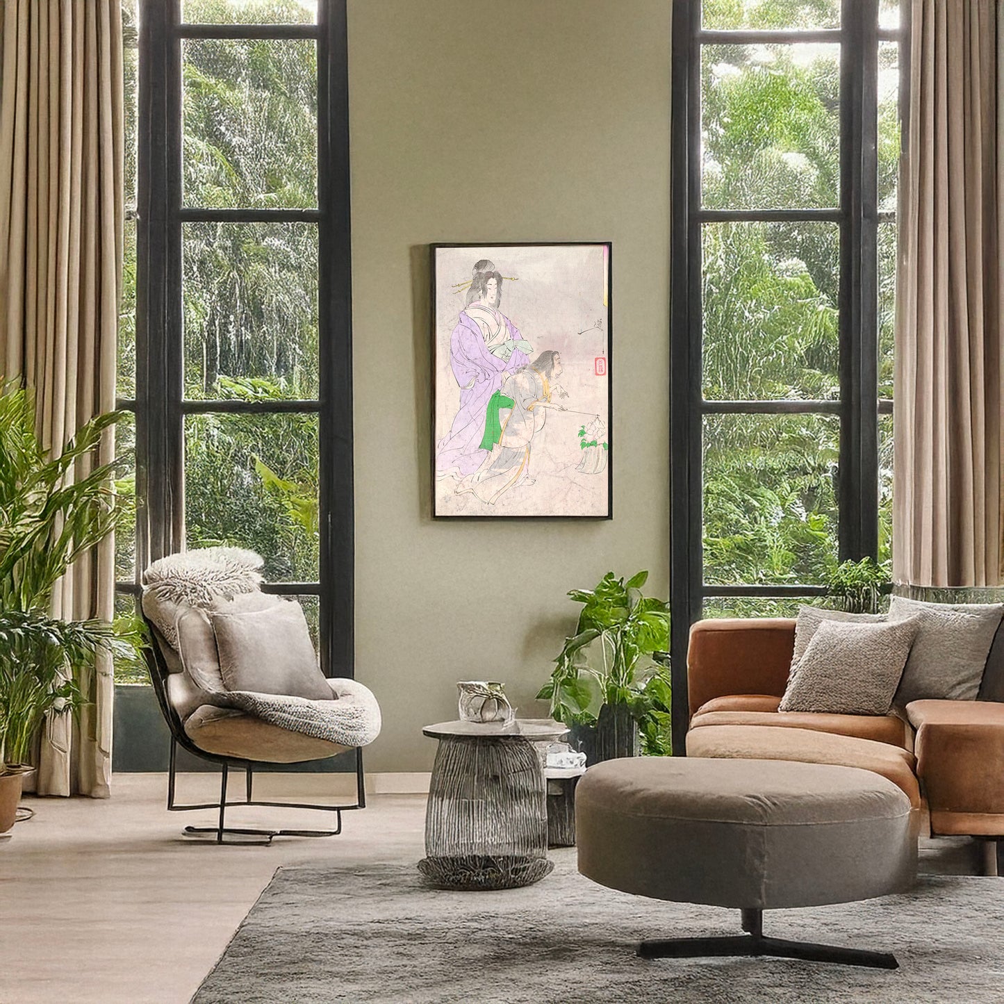 A picture of Botandōrō, a mockup of the print leaning against a wall