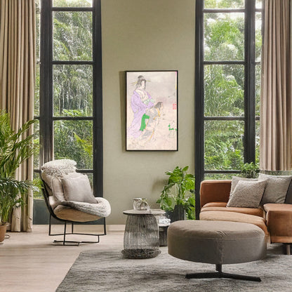 A picture of Botandōrō, a mockup of the print leaning against a wall