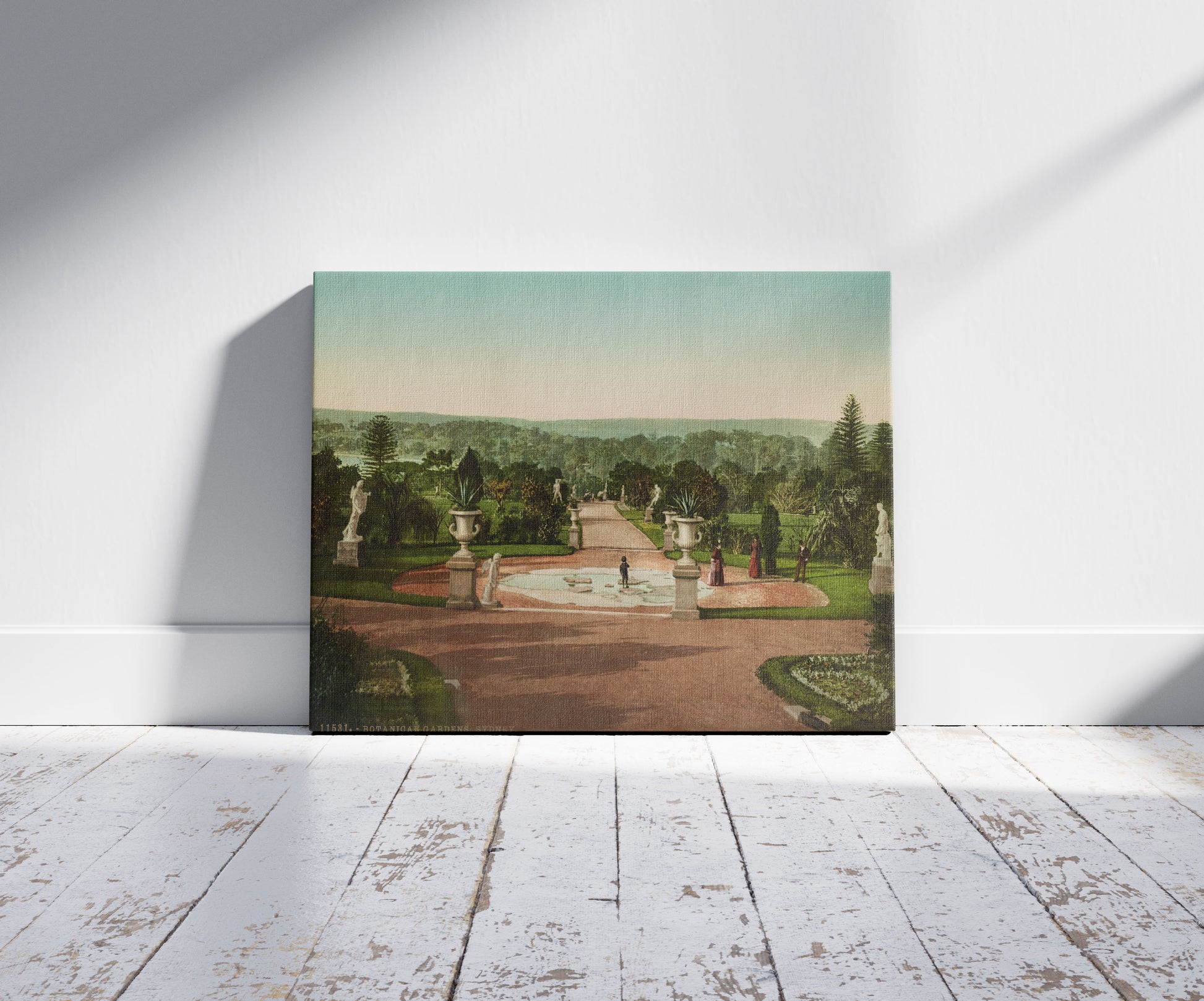 A picture of Botanical Gardens. Sydney, a mockup of the print leaning against a wall