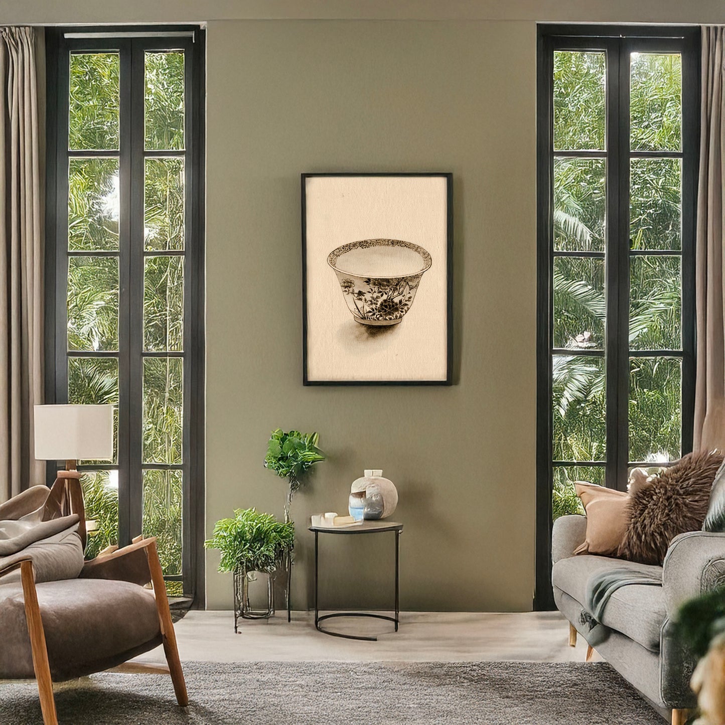 A picture of Bowl in my collection, a mockup of the print leaning against a wall