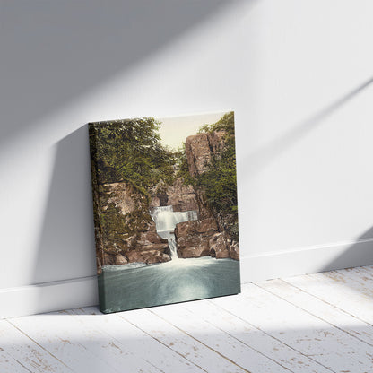 A picture of Bracklinn Falls and bridge, Callander, Scotland, a mockup of the print leaning against a wall