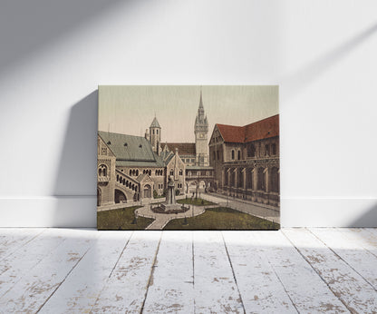 A picture of Braunschweig. Burgplatz, a mockup of the print leaning against a wall
