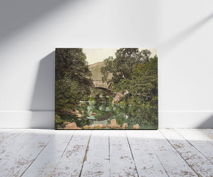 A picture of Brig' o Turk, Trossachs, Scotland, a mockup of the print leaning against a wall