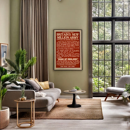 A picture of Britain's new million army. Complete the second half million. ..., a mockup of the print leaning against a wall