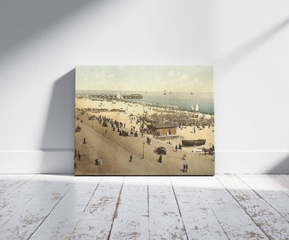 A picture of Britannia Pier and parade (i.e., promenade), Yarmouth, England, a mockup of the print leaning against a wall