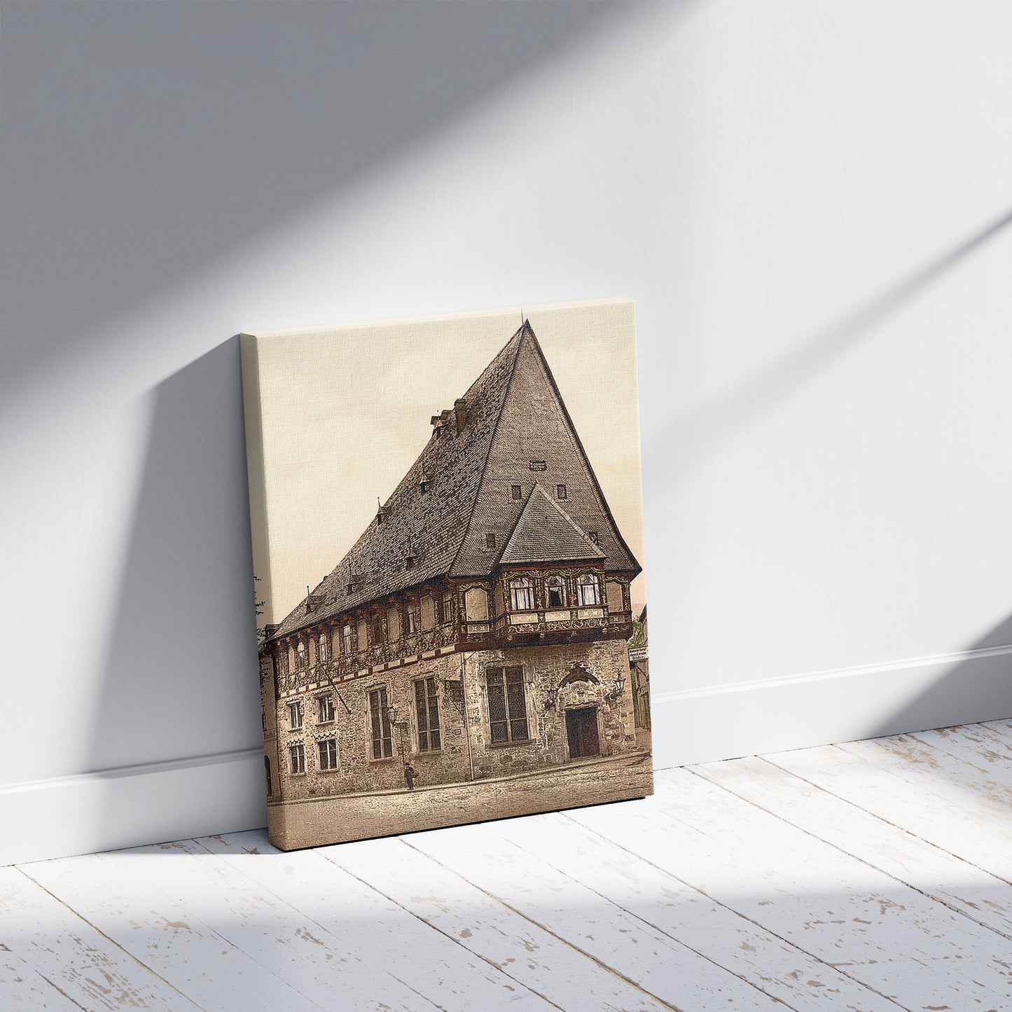 A picture of Brusttuch, Goslar, Hartz, Germany, a mockup of the print leaning against a wall